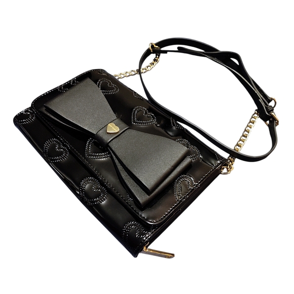 Betsy Johnson Black Bow Crossbody Bag | floral interior | Gold-tone - Picture 9 of 10